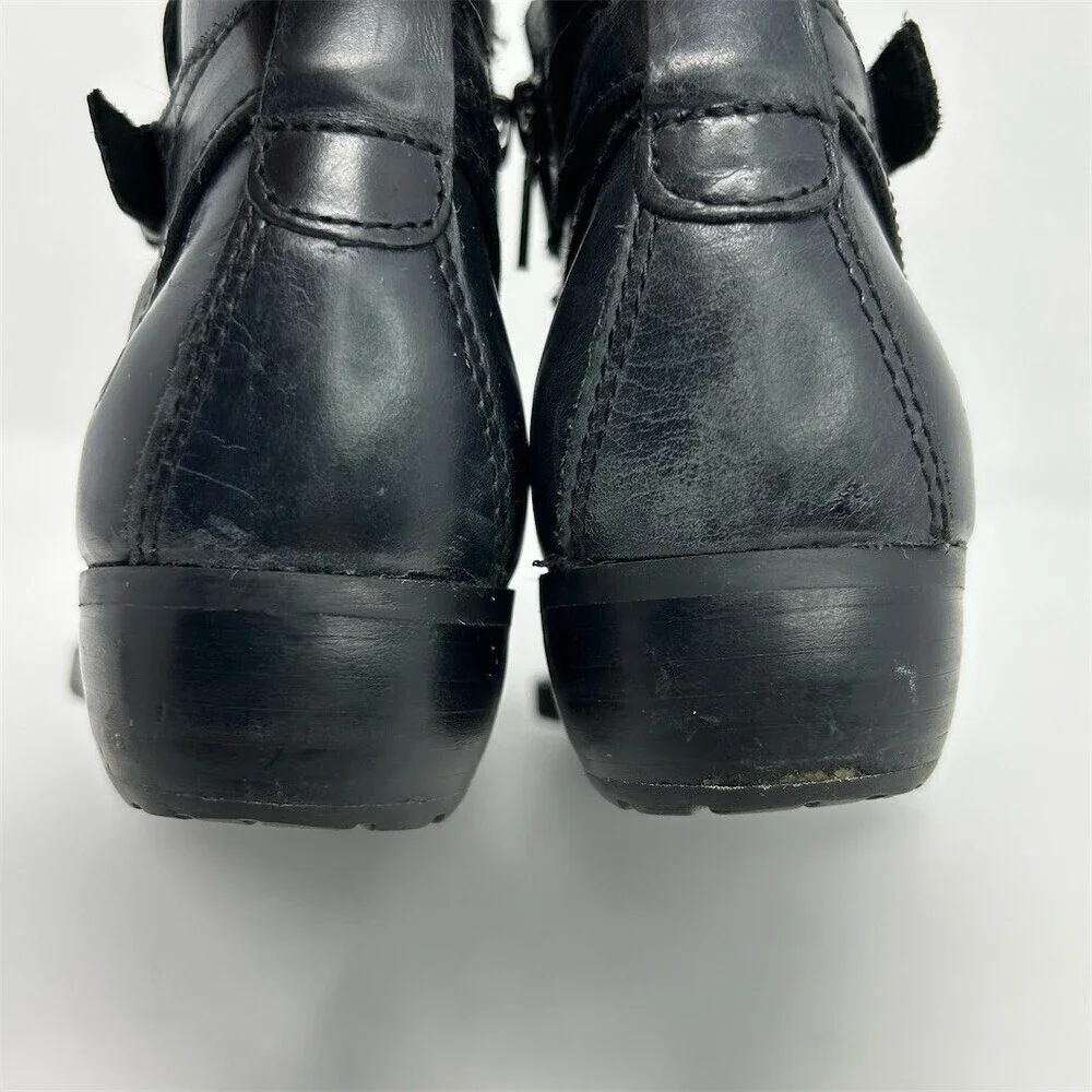 Born Kati Womens Ankle Booties Black Moto Harness Buckle Strap Size 6.5M